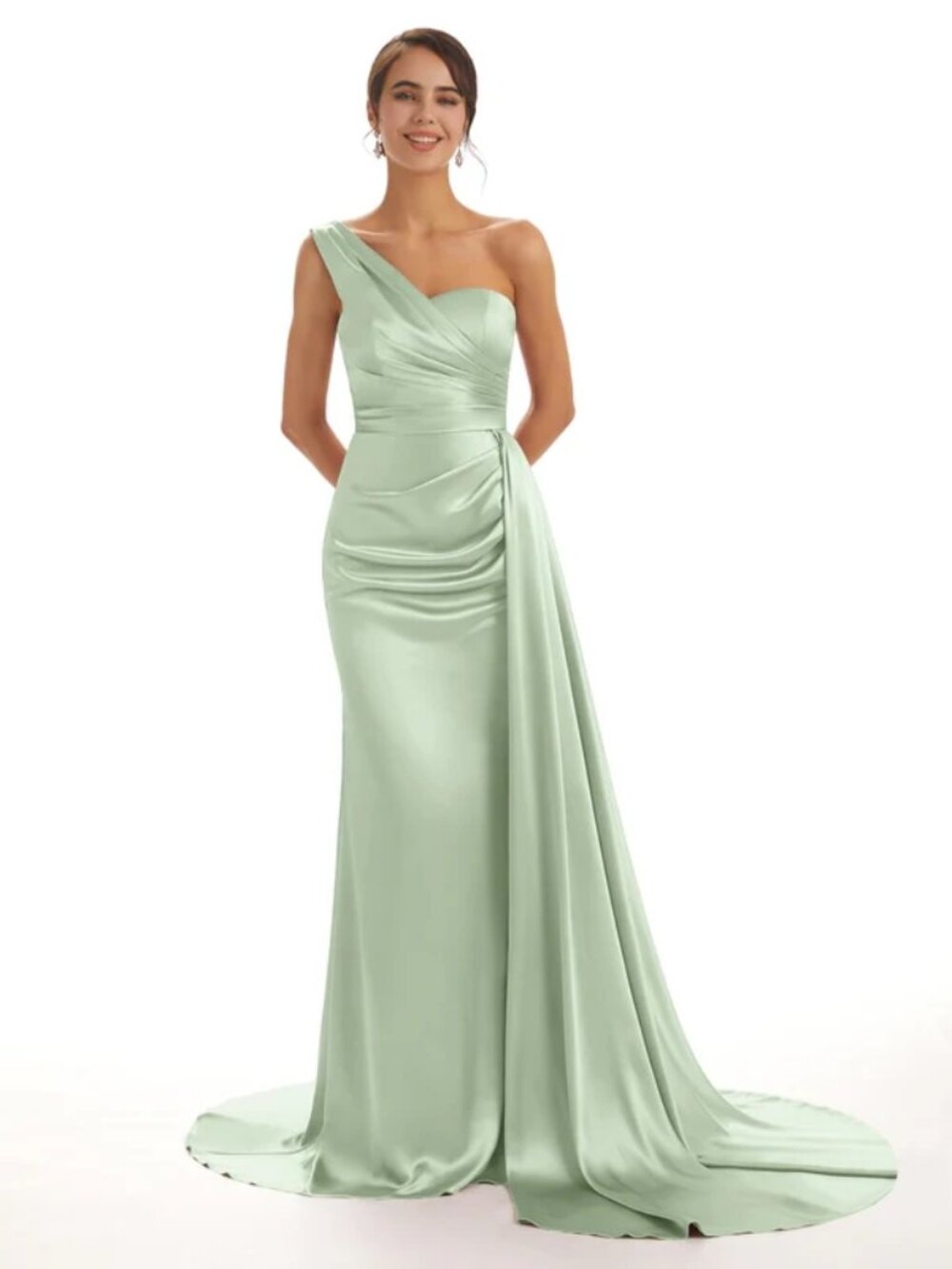 Elegant One Shoulder Soft Satin Mermaid Long Dress...Sage...Size 14